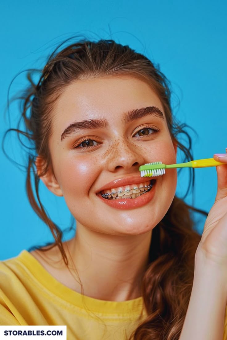 Patient caring for her smile during orthodontic treatment